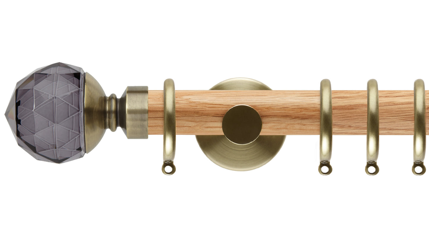 Rolls Neo Smoke Grey Faceted Ball 28mm Wooden Curtain Pole - Fendow