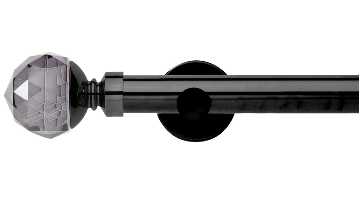 Rolls Neo Smoke Grey Faceted Ball 28mm Metal Curtain Pole - Fendow