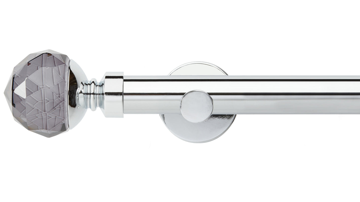 Rolls Neo Smoke Grey Faceted Ball 28mm Metal Curtain Pole - Fendow