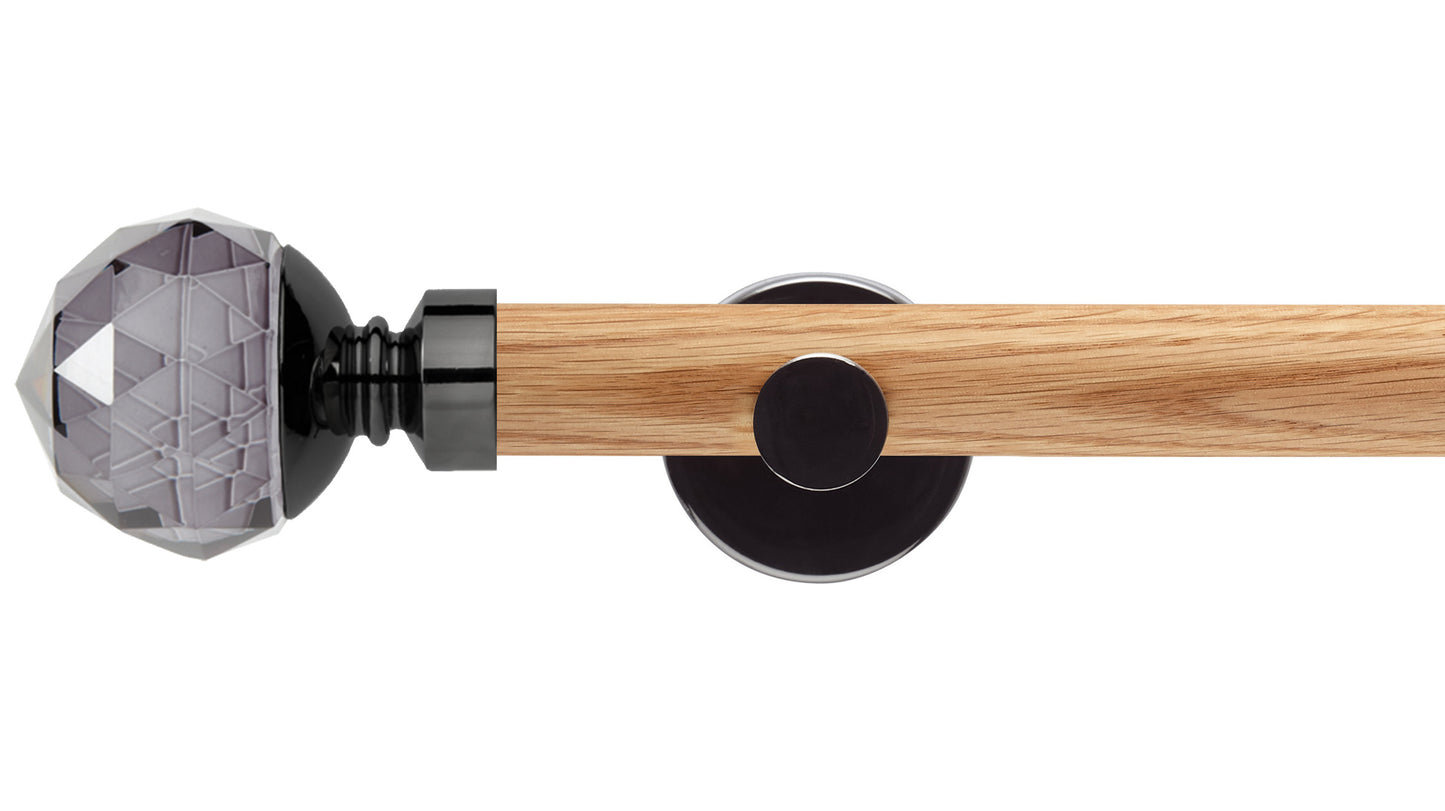 Rolls Neo Smoke Grey Faceted Ball 28mm Wooden Curtain Pole - Fendow