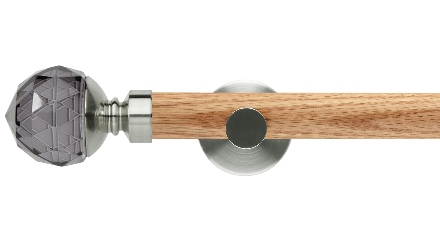 Rolls Neo Smoke Grey Faceted Ball 28mm Wooden Curtain Pole - Fendow