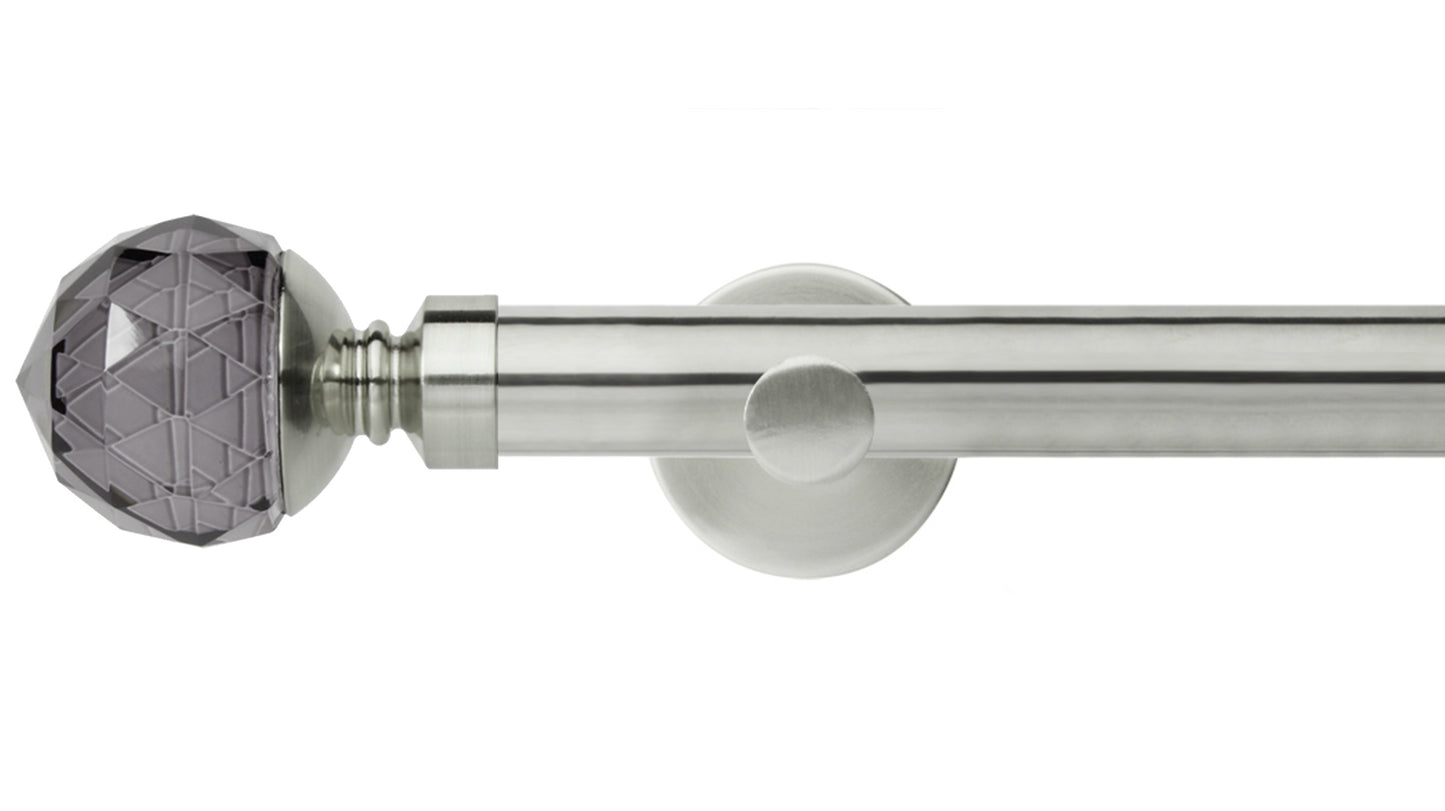 Rolls Neo Smoke Grey Faceted Ball 28mm Metal Curtain Pole - Fendow