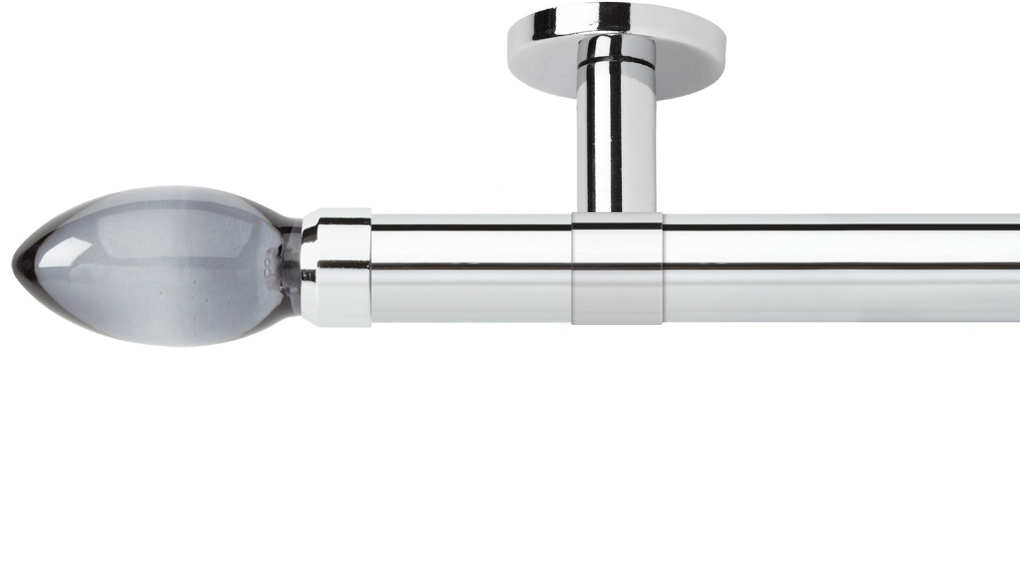 Rolls Neo Smoke Grey Teardrop 28mm Metal Curtain Pole - Fendow