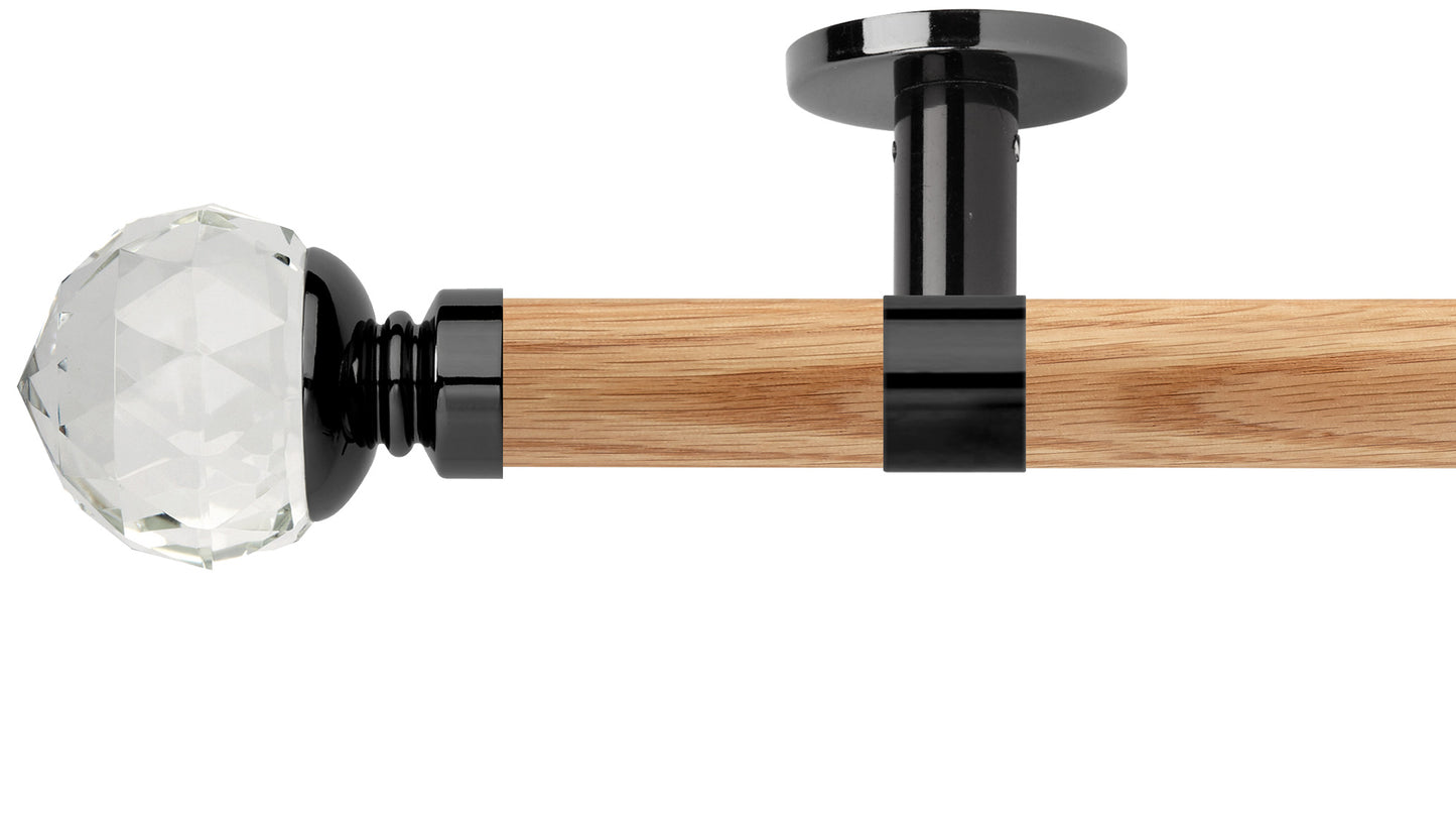 Rolls Neo Clear Faceted Ball 35mm Wooden Curtain Pole - Fendow