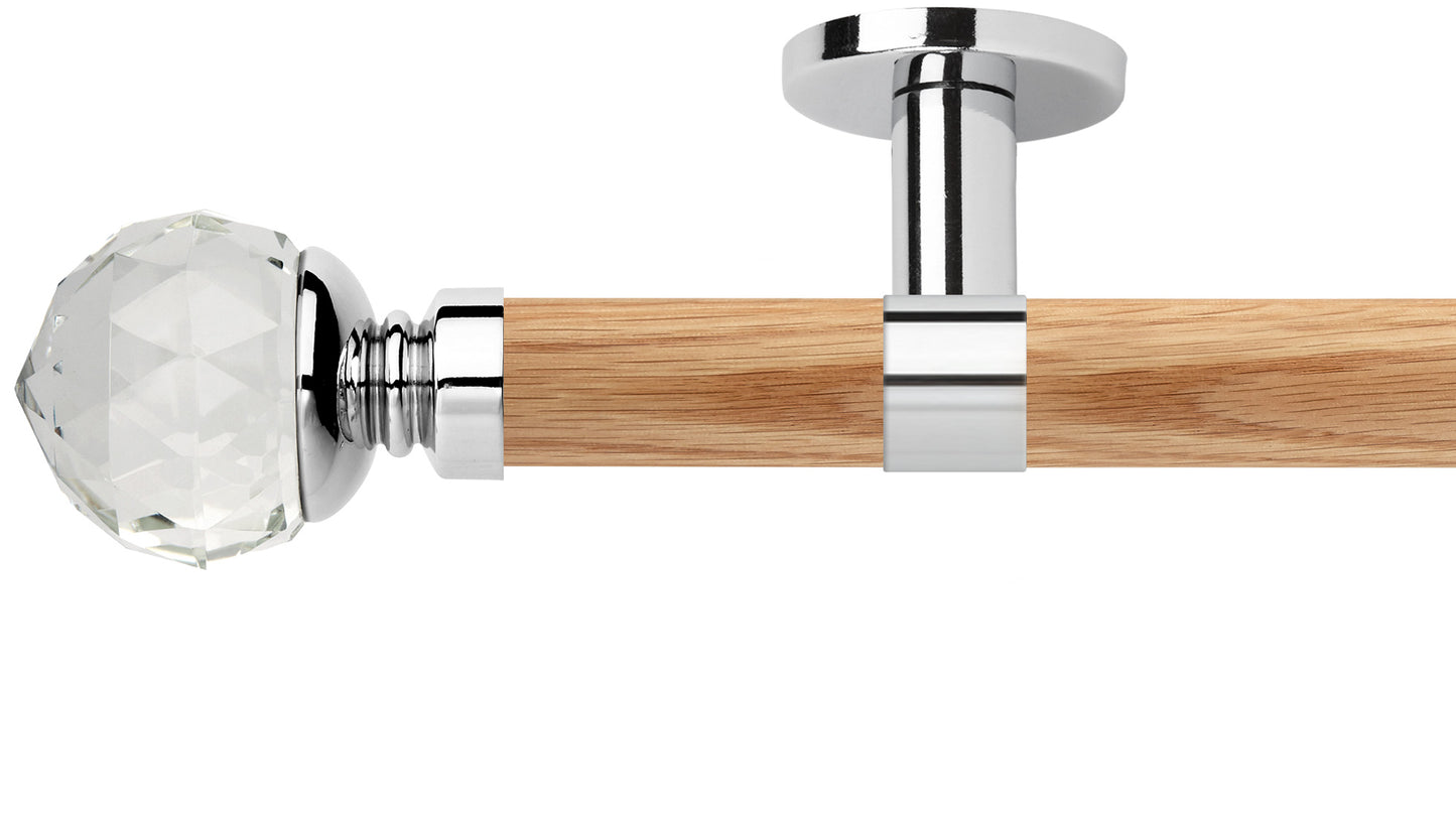 Rolls Neo Clear Faceted Ball 35mm Wooden Curtain Pole - Fendow