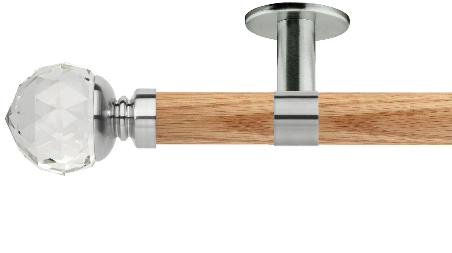 Rolls Neo Clear Faceted Ball 35mm Wooden Curtain Pole - Fendow