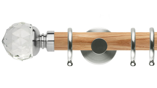 Rolls Neo Clear Faceted Ball 35mm Wooden Curtain Pole - Fendow