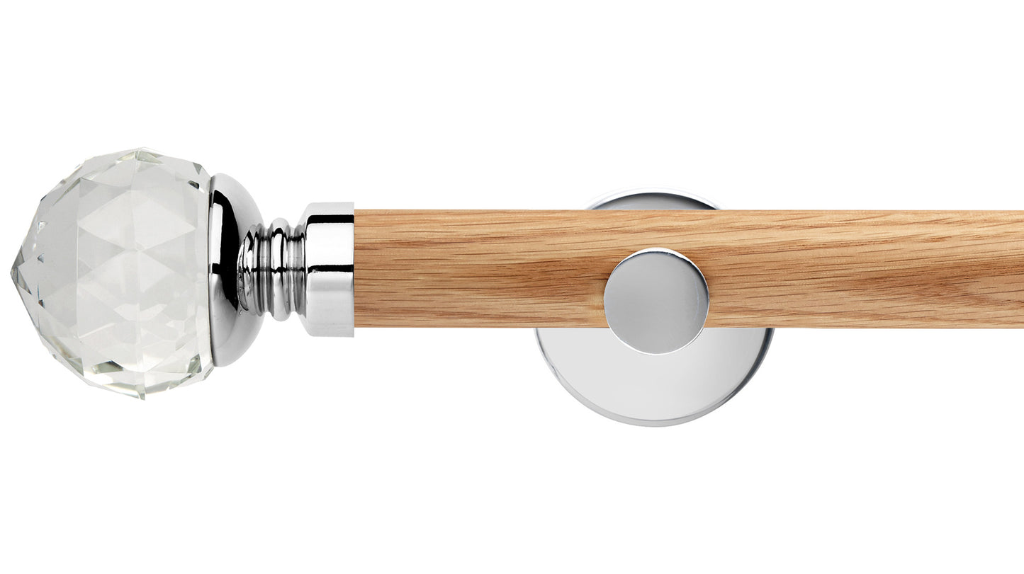 Rolls Neo Clear Faceted Ball 35mm Wooden Curtain Pole - Fendow