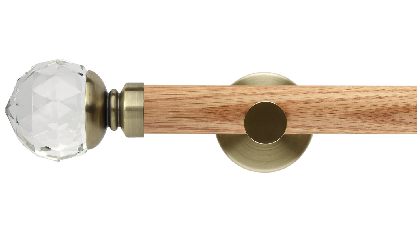 Rolls Neo Clear Faceted Ball 35mm Wooden Curtain Pole - Fendow