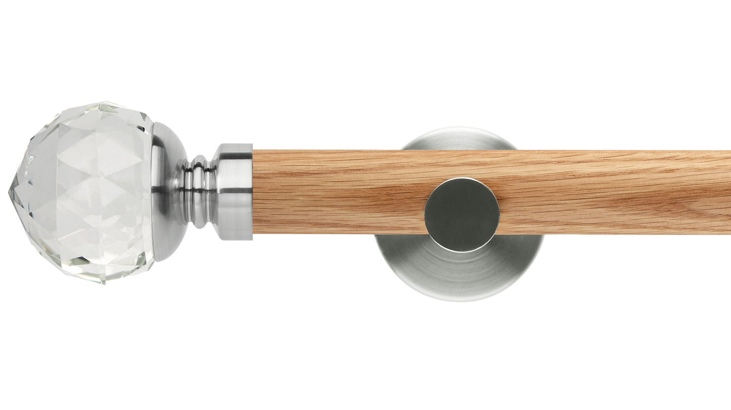 Rolls Neo Clear Faceted Ball 35mm Wooden Curtain Pole - Fendow