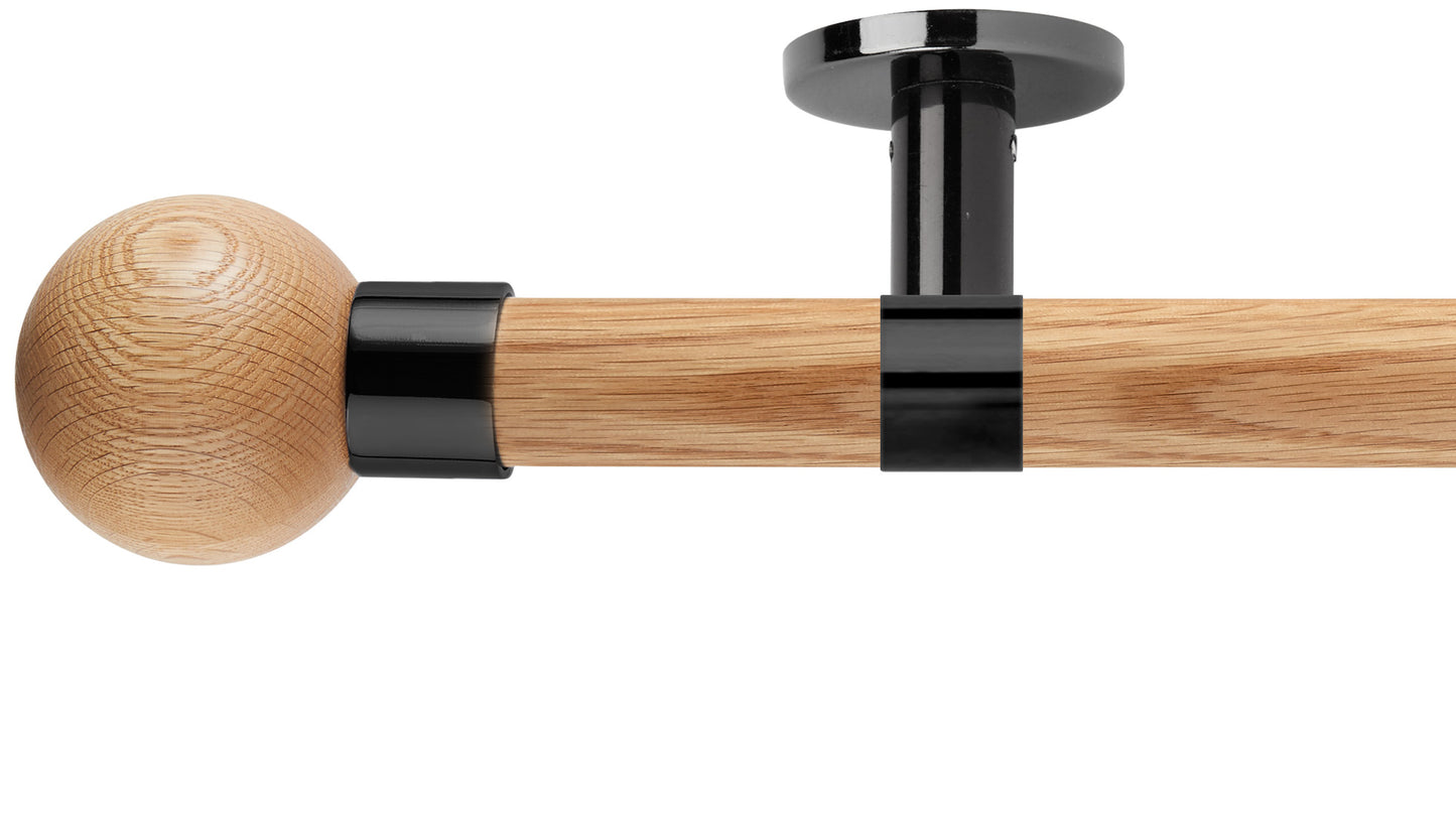 Rolls Neo Oak Ball 35mm Wooden Curtain Pole - Fendow