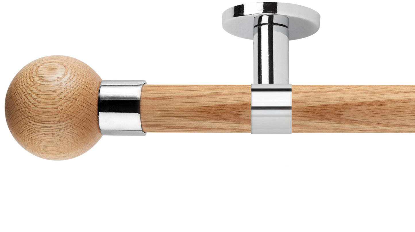 Rolls Neo Oak Ball 35mm Wooden Curtain Pole - Fendow