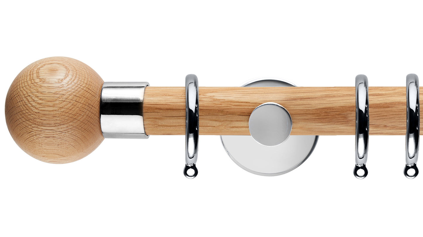 Rolls Neo Oak Ball 35mm Wooden Curtain Pole - Fendow