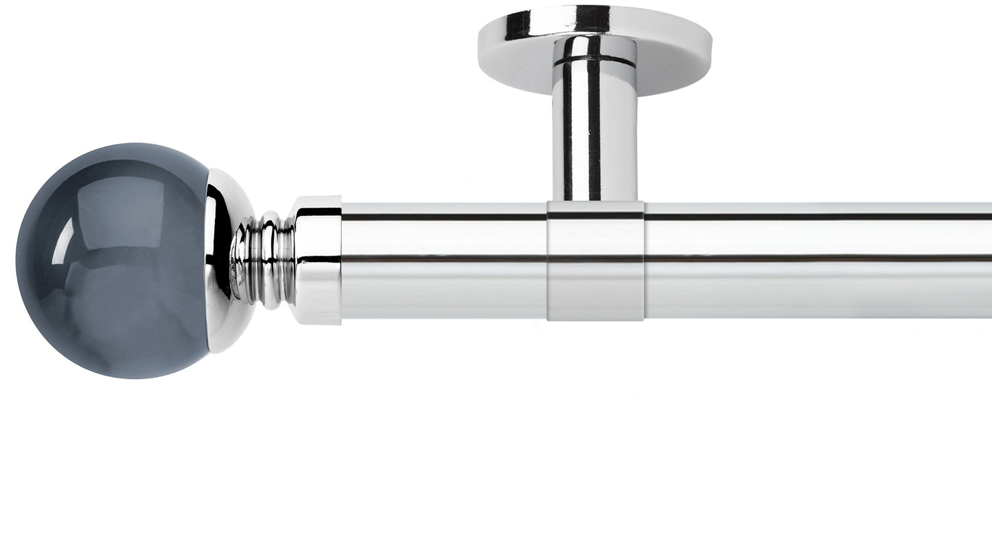 Rolls Neo Smoke Grey Ball 35mm Metal Curtain Pole - Fendow