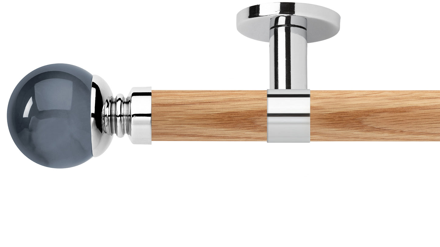 Rolls Neo Smoke Grey Ball 35mm Wooden Curtain Pole - Fendow