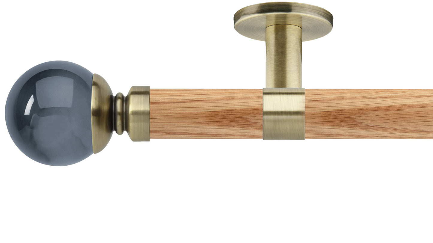 Rolls Neo Smoke Grey Ball 35mm Wooden Curtain Pole - Fendow