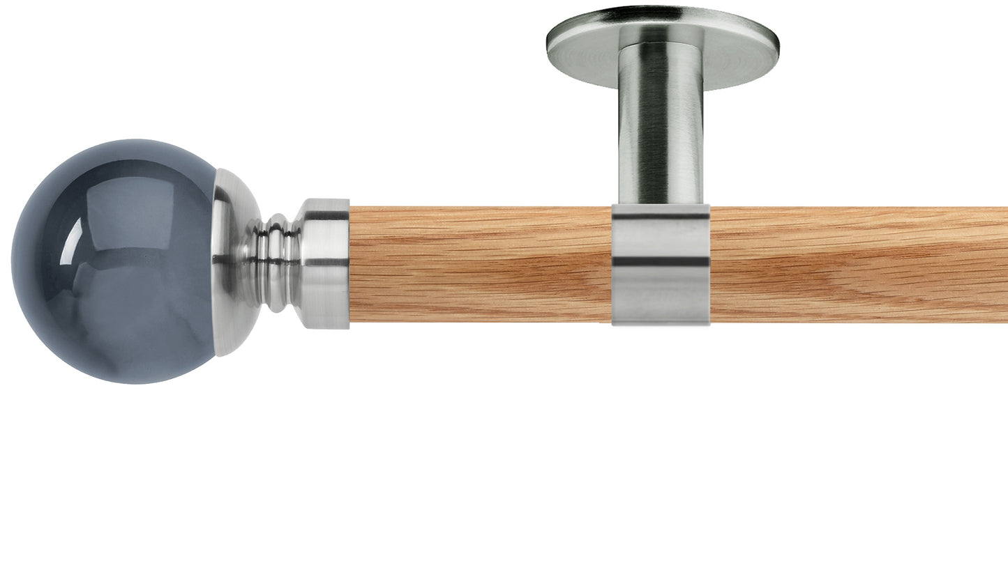 Rolls Neo Smoke Grey Ball 35mm Wooden Curtain Pole - Fendow