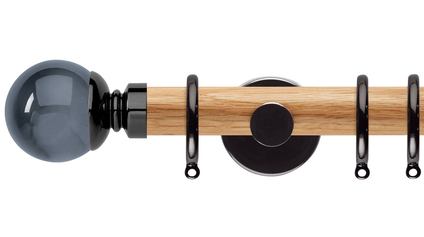 Rolls Neo Smoke Grey Ball 35mm Wooden Curtain Pole - Fendow