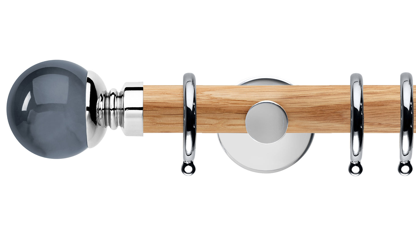 Rolls Neo Smoke Grey Ball 35mm Wooden Curtain Pole - Fendow