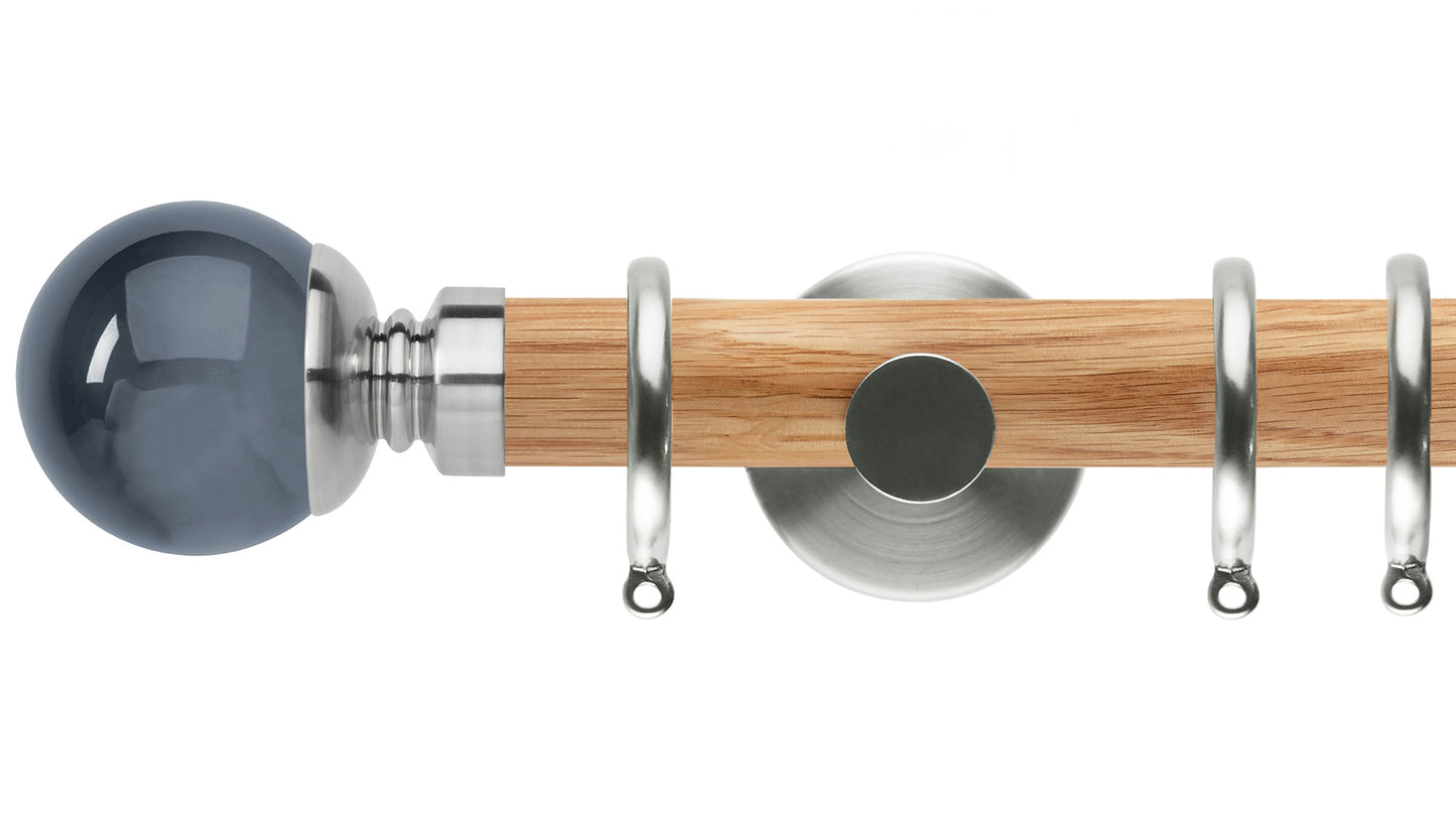 Rolls Neo Smoke Grey Ball 35mm Wooden Curtain Pole - Fendow