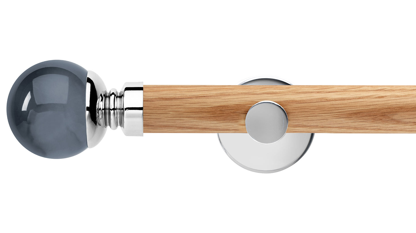 Rolls Neo Smoke Grey Ball 35mm Wooden Curtain Pole - Fendow