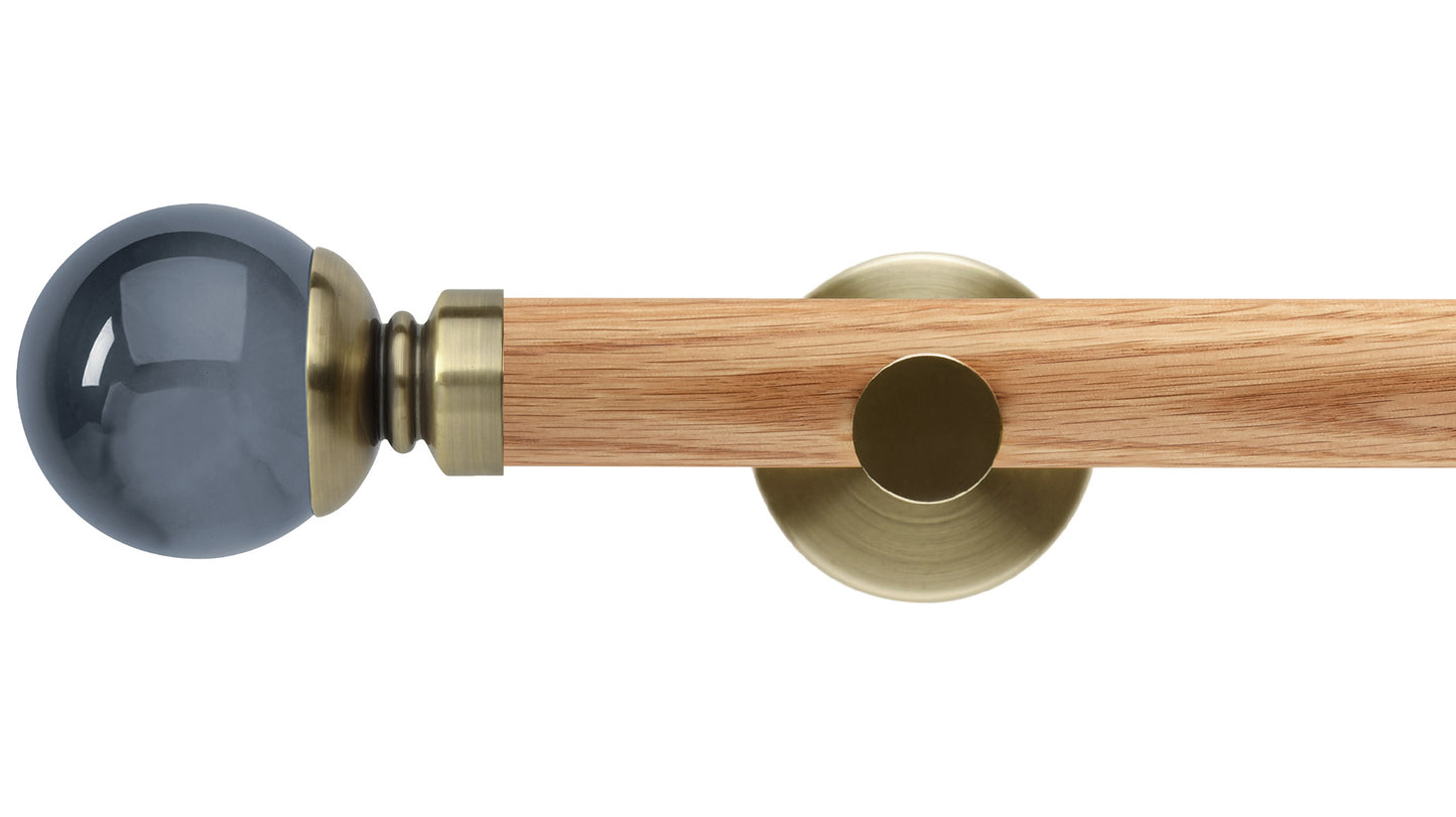 Rolls Neo Smoke Grey Ball 35mm Wooden Curtain Pole - Fendow