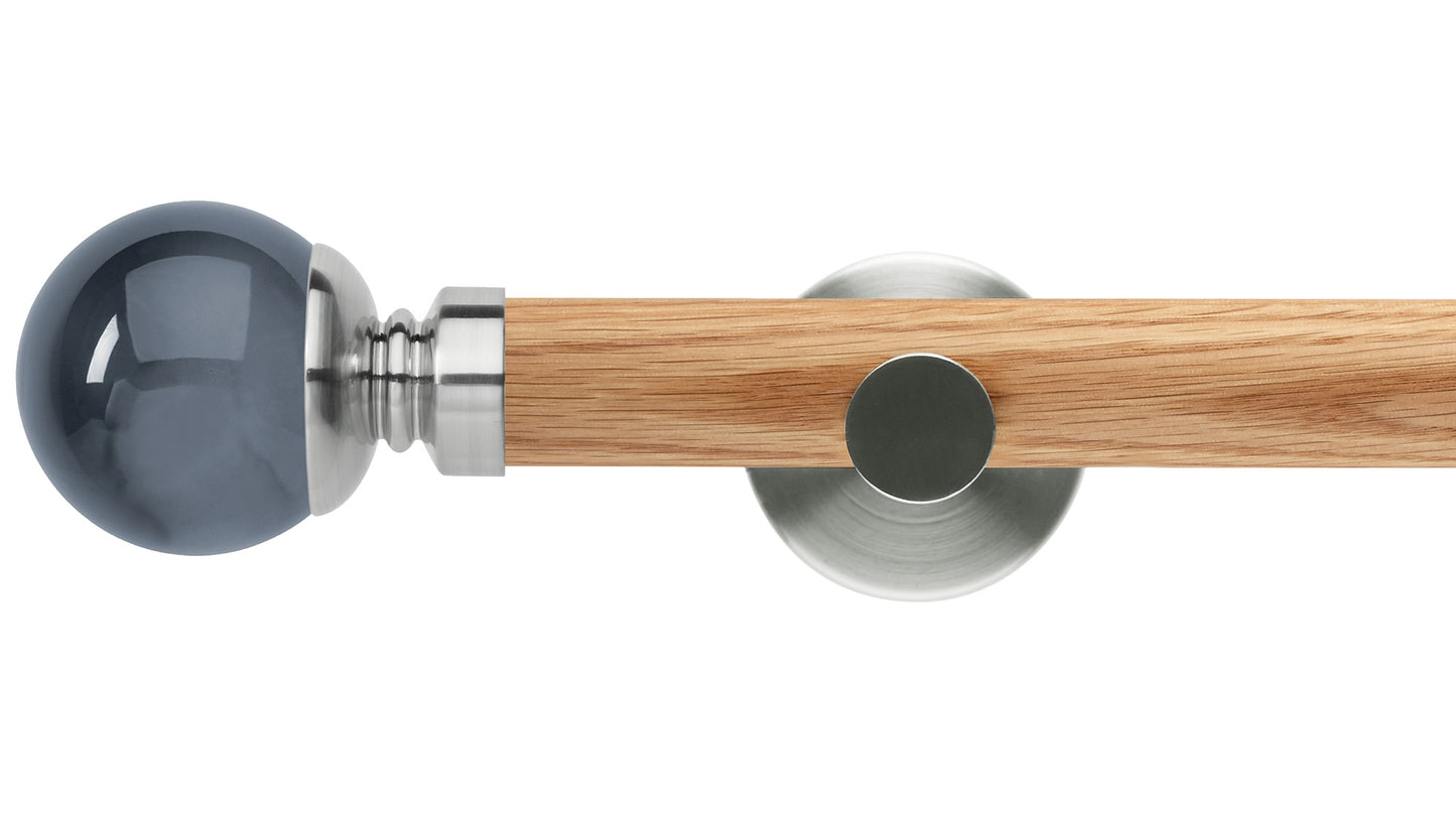 Rolls Neo Smoke Grey Ball 35mm Wooden Curtain Pole - Fendow