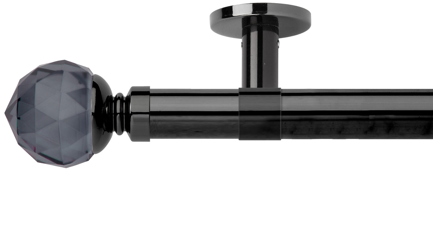 Rolls Neo Smoke Grey Faceted Ball 35mm Metal Curtain Pole - Fendow