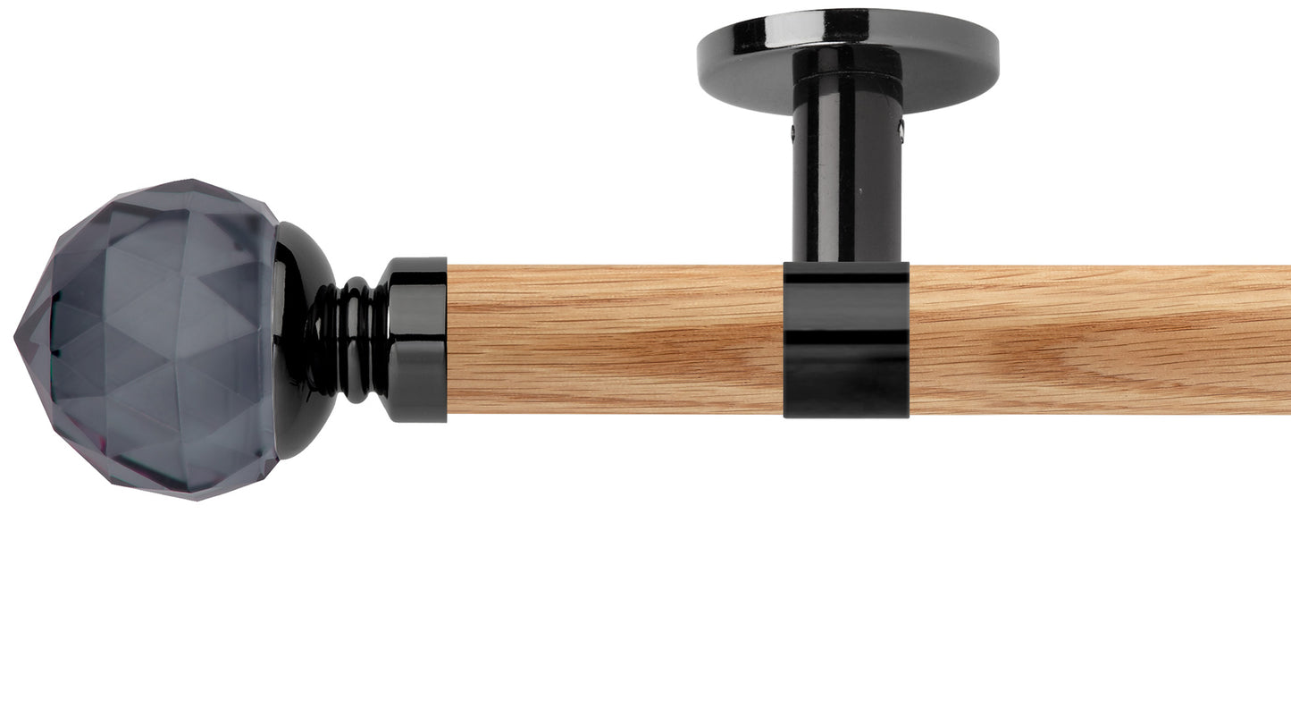 Rolls Neo Smoke Grey Faceted Ball 35mm Wooden Curtain Pole - Fendow