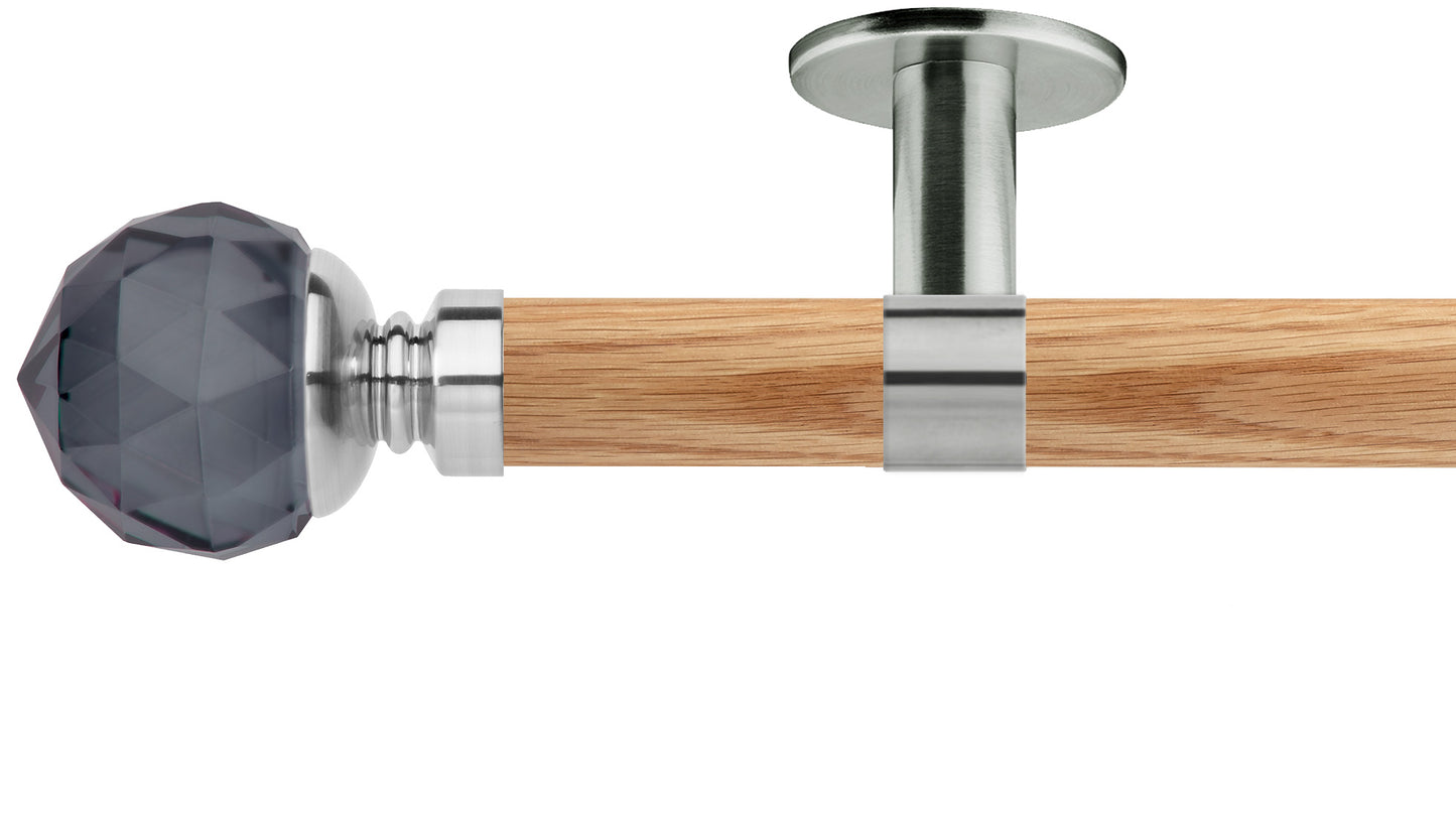 Rolls Neo Smoke Grey Faceted Ball 35mm Wooden Curtain Pole - Fendow