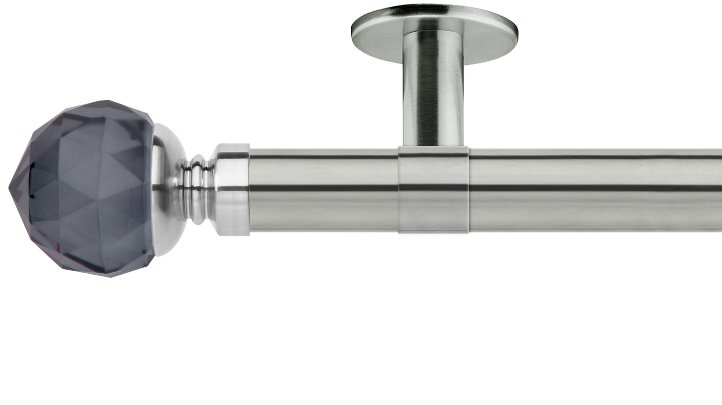 Rolls Neo Smoke Grey Faceted Ball 35mm Metal Curtain Pole - Fendow