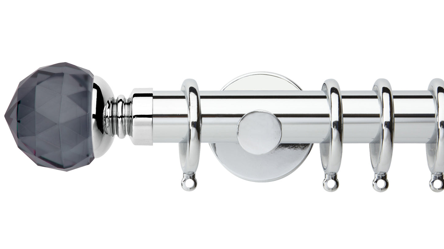 Rolls Neo Smoke Grey Faceted Ball 35mm Metal Curtain Pole - Fendow