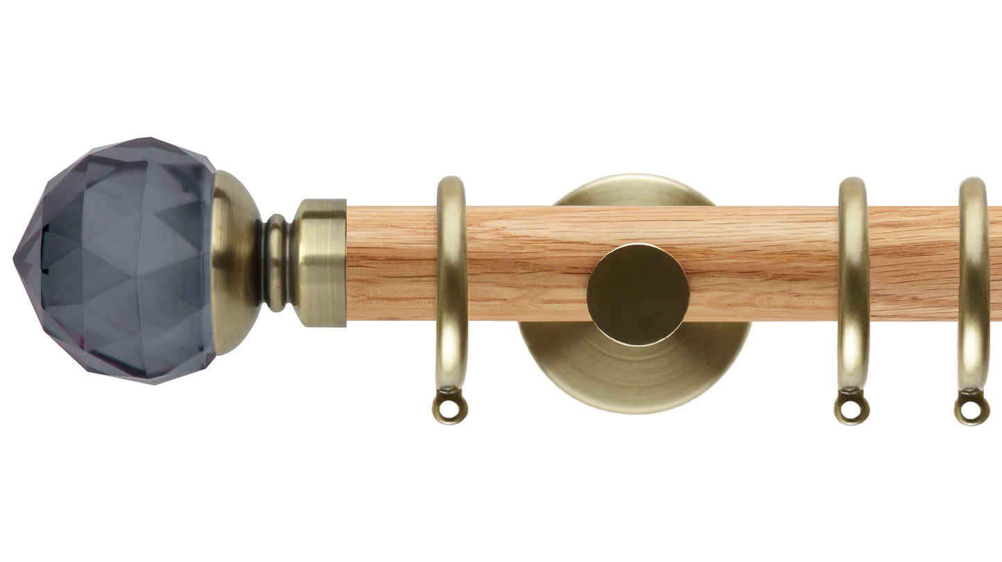 Rolls Neo Smoke Grey Faceted Ball 35mm Wooden Curtain Pole - Fendow