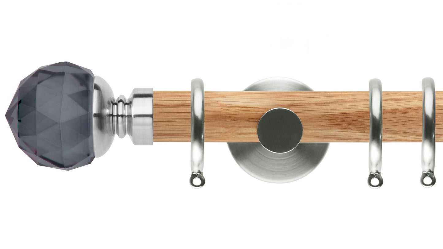 Rolls Neo Smoke Grey Faceted Ball 35mm Wooden Curtain Pole - Fendow