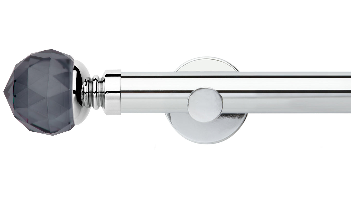 Rolls Neo Smoke Grey Faceted Ball 35mm Metal Curtain Pole - Fendow