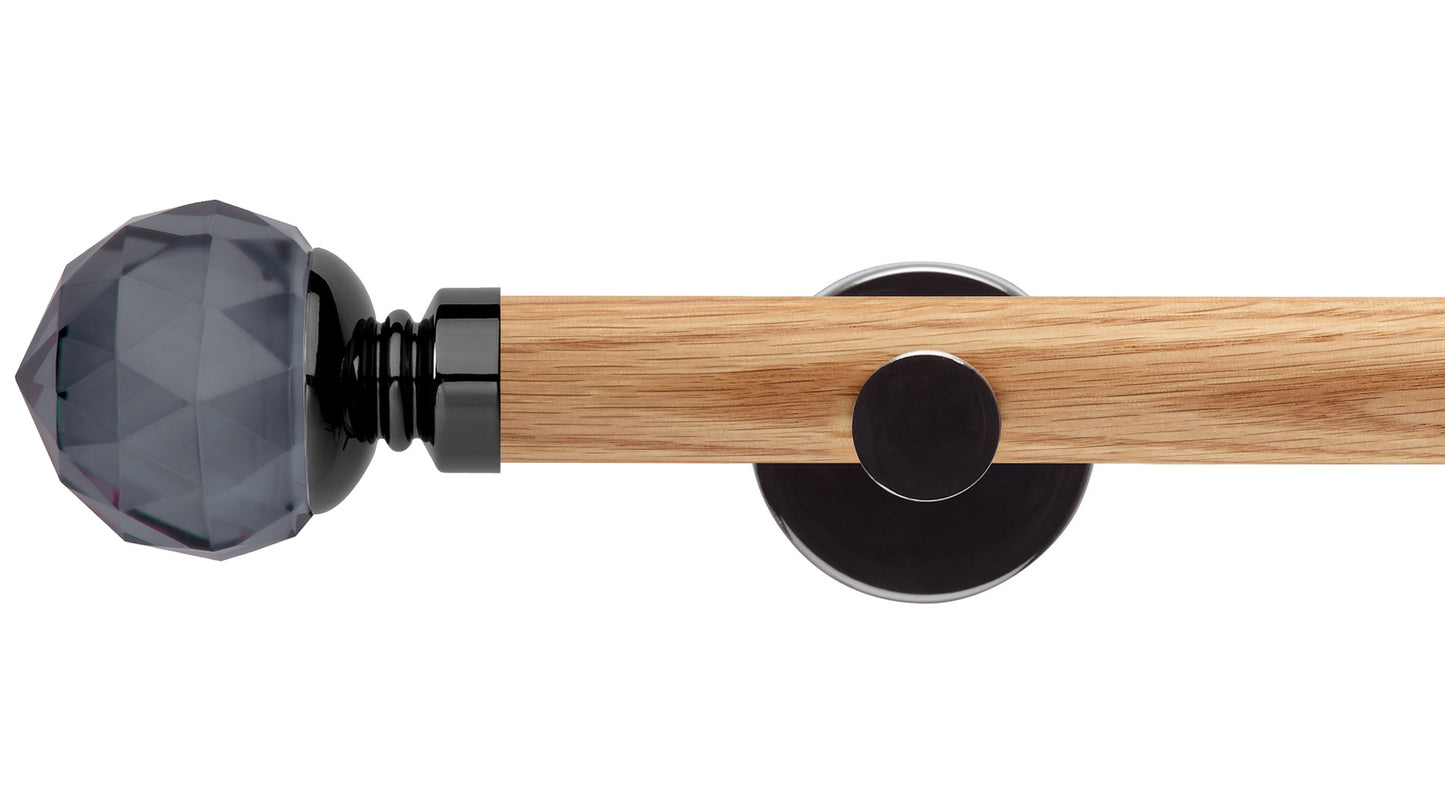 Rolls Neo Smoke Grey Faceted Ball 35mm Wooden Curtain Pole - Fendow