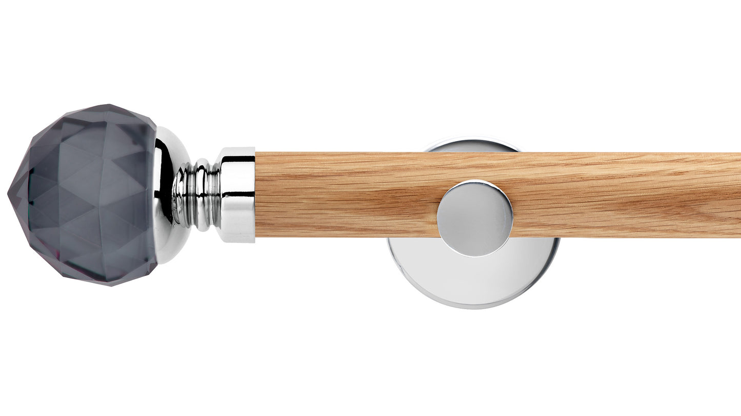 Rolls Neo Smoke Grey Faceted Ball 35mm Wooden Curtain Pole - Fendow