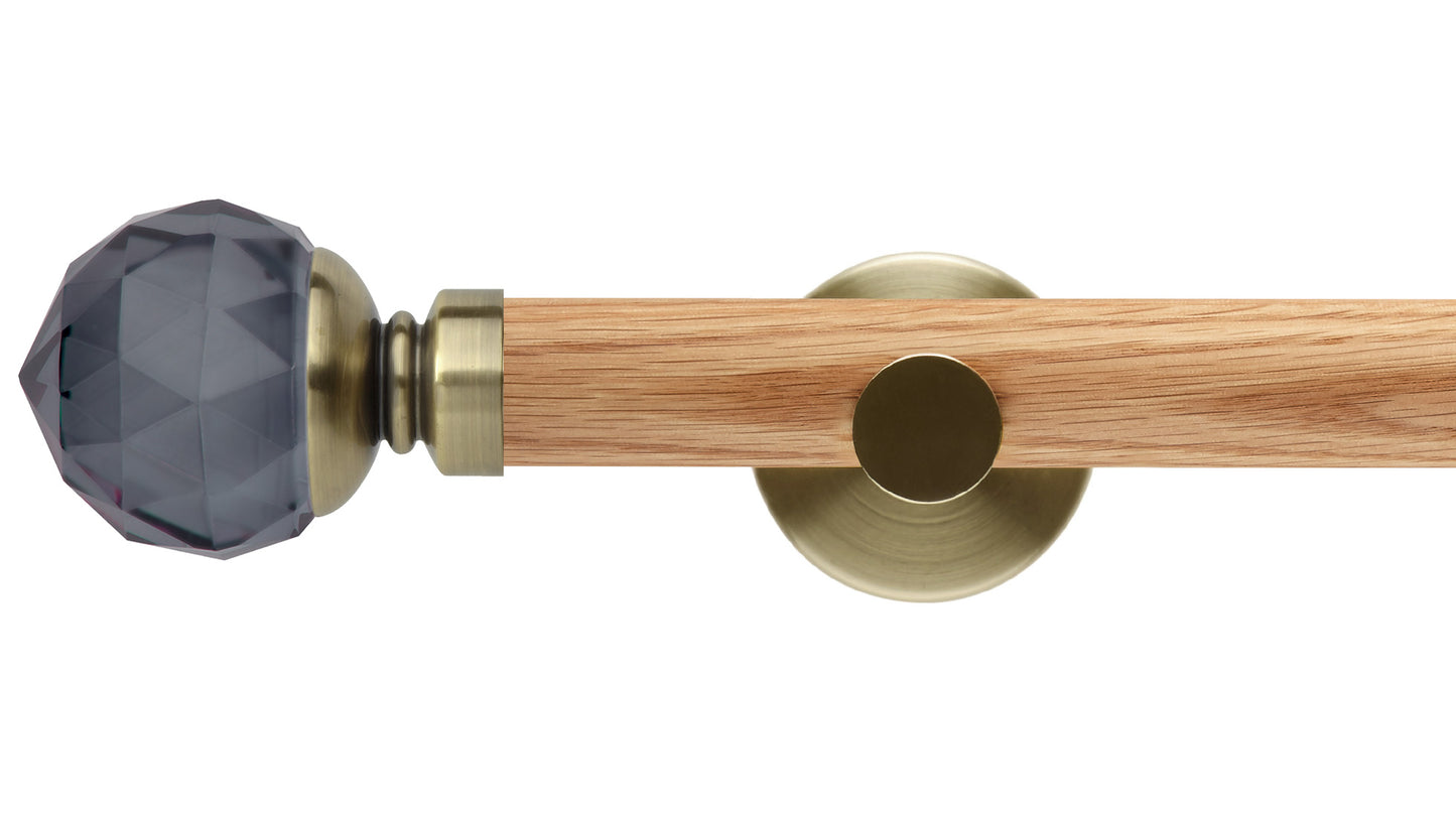 Rolls Neo Smoke Grey Faceted Ball 35mm Wooden Curtain Pole - Fendow