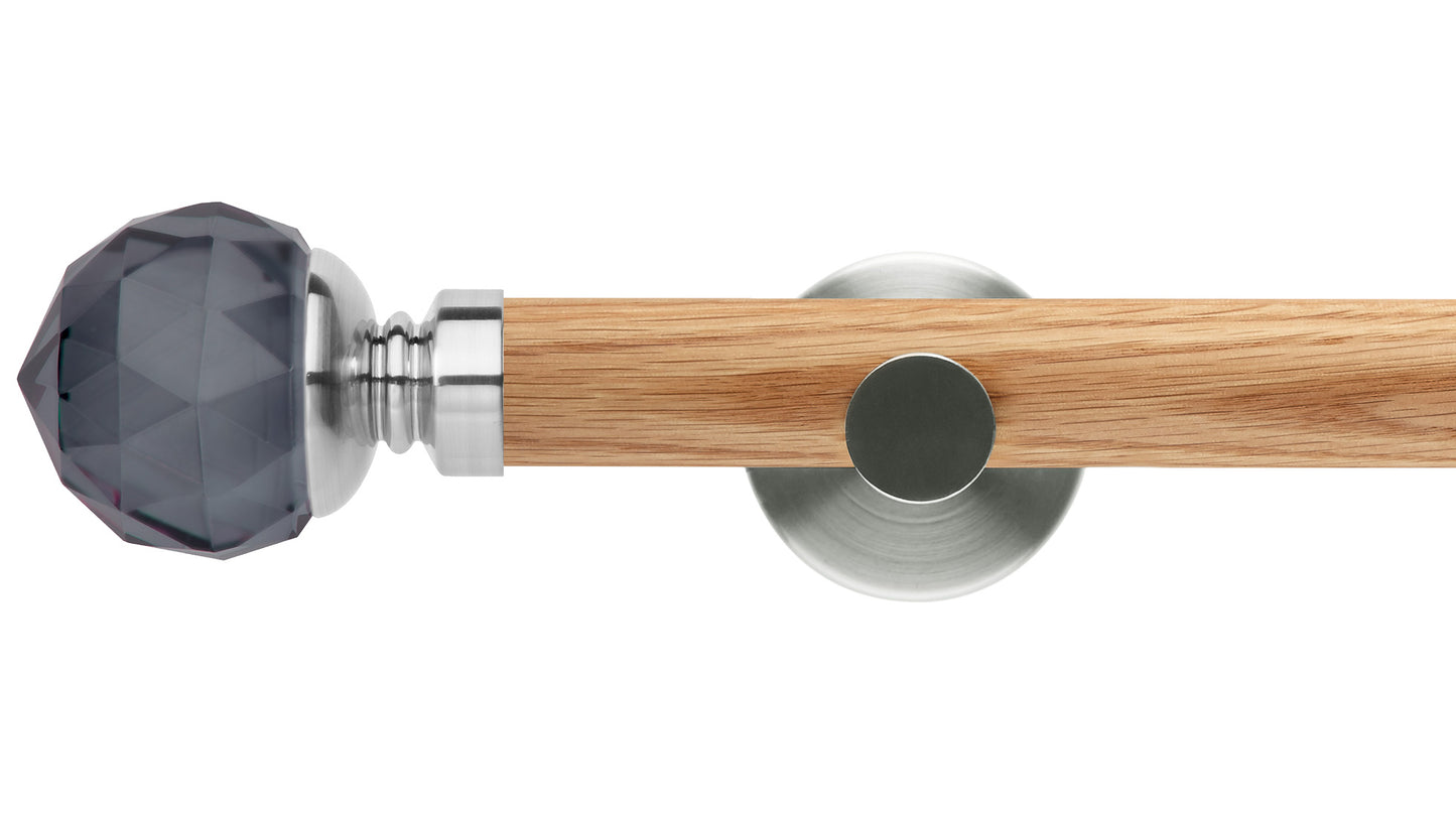 Rolls Neo Smoke Grey Faceted Ball 35mm Wooden Curtain Pole - Fendow