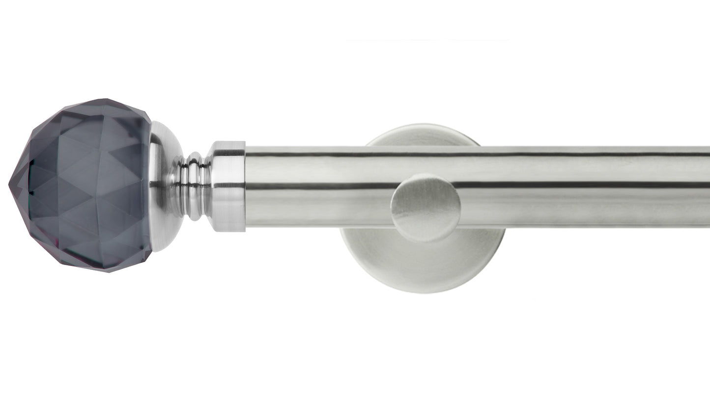 Rolls Neo Smoke Grey Faceted Ball 35mm Metal Curtain Pole - Fendow