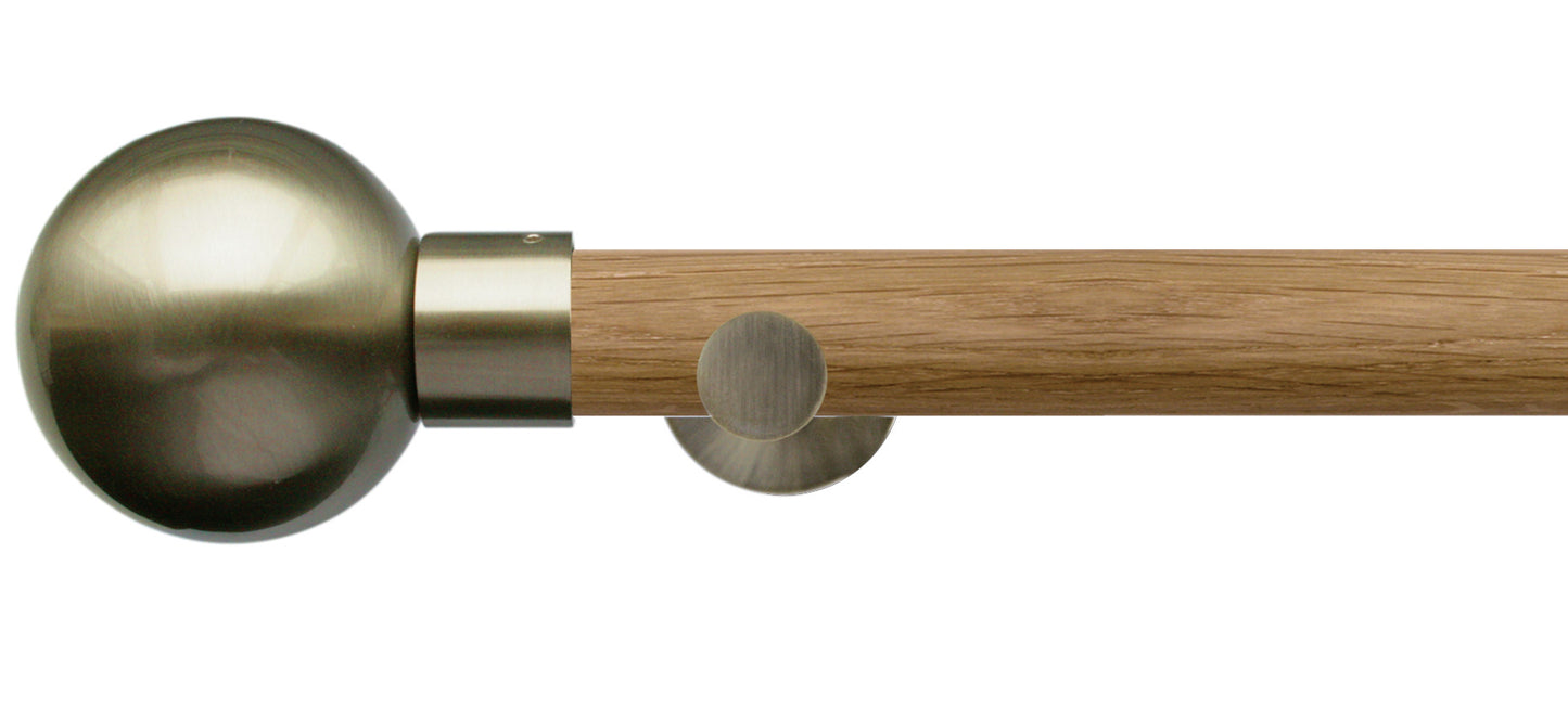 Jones Lunar Metal Sphere 28mm Oak Wooden Curtain Pole - Fendow