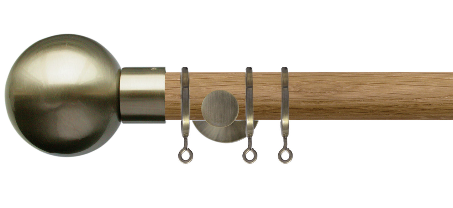 Jones Lunar Metal Sphere 28mm Oak Wooden Curtain Pole - Fendow