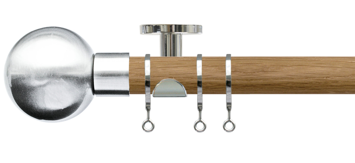 Jones Lunar Metal Sphere 28mm Oak Wooden Curtain Pole - Fendow