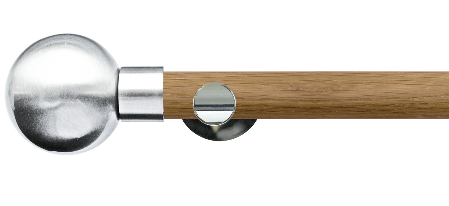 Jones Lunar Metal Sphere 28mm Oak Wooden Curtain Pole - Fendow