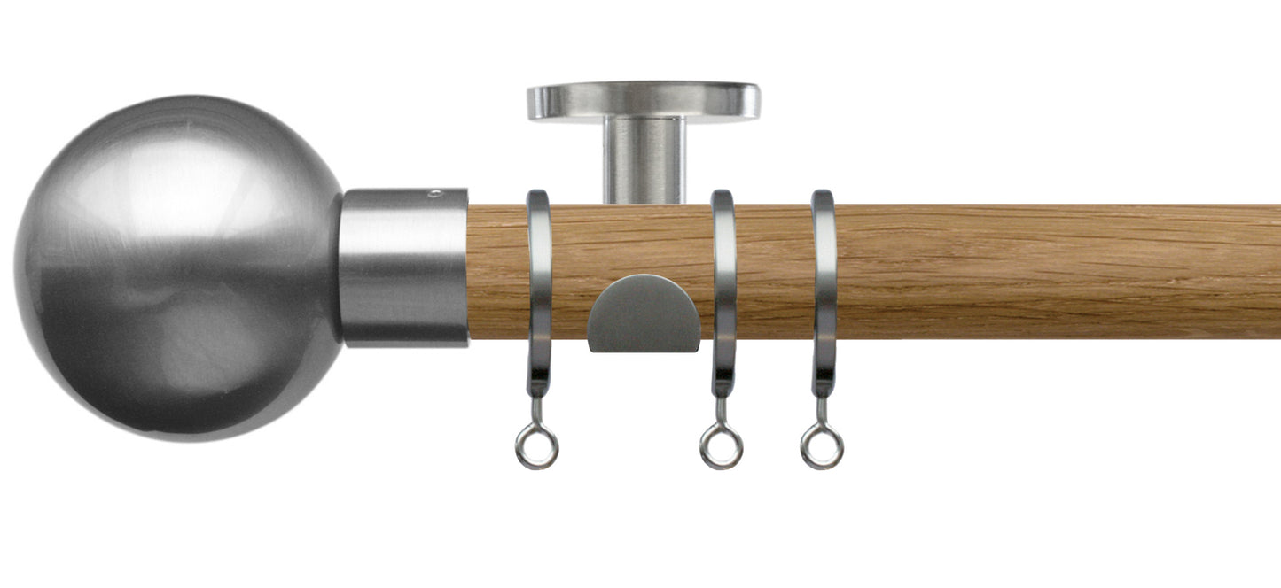 Jones Lunar Metal Sphere 28mm Oak Wooden Curtain Pole - Fendow