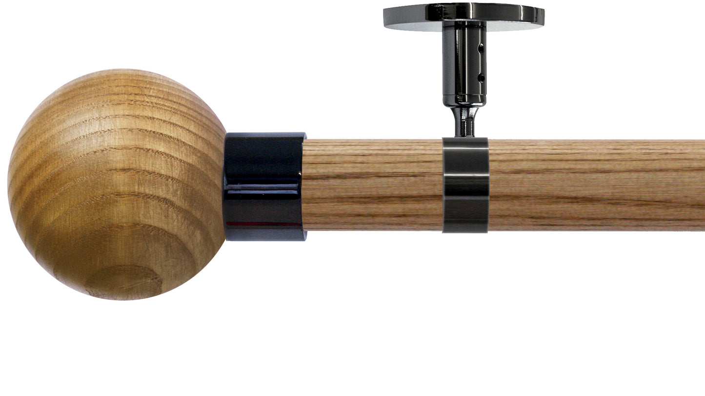 Jones Strand Ash Ball 35mm Wooden Curtain Pole - Fendow